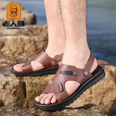 LAORENTOU Men's Faux Leather Non Slip Sandals