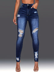 Slim Fit Ripped Jeans Button Closure