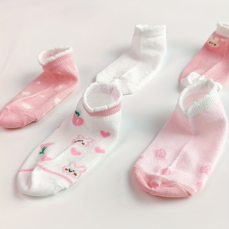 5 Pairs Baby Girls Cartoon Bunny Pattern Pink Ankle Socks