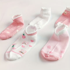 5 Pairs Baby Girls Cartoon Bunny Pattern Pink Ankle Socks