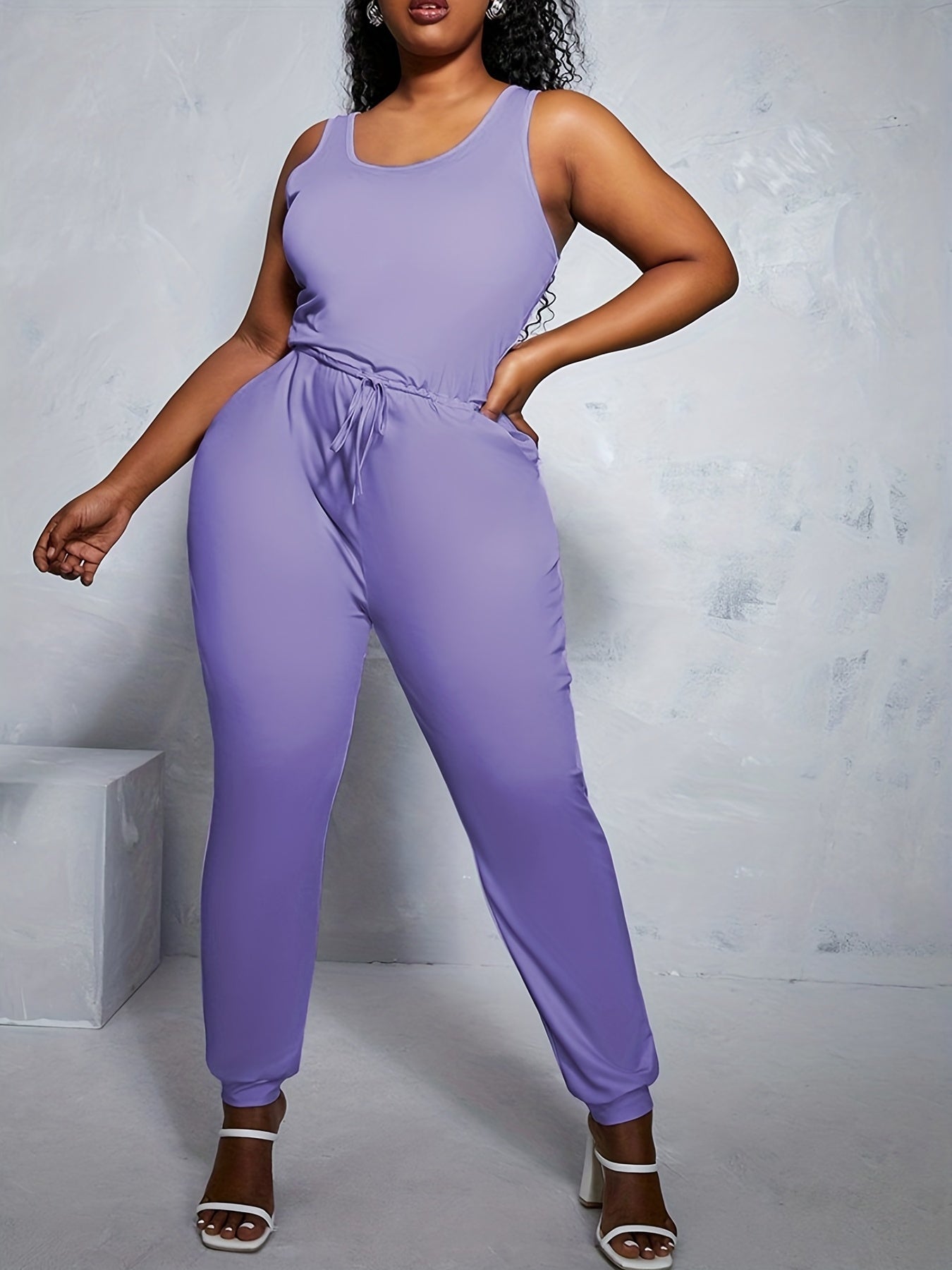 Ombre Print Round Neck Tank Jumpsuit