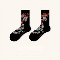 Men's 5 Pairs Pattern Crew Socks Cotton Blend Comfy Casual Unisex Socks