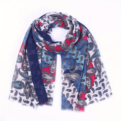 Boho Paisley Print Scarf Block Vintage Raw Edge Shawl