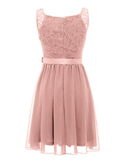 Solid Belted Party Dress Zip Back Cocktail Evening Dress