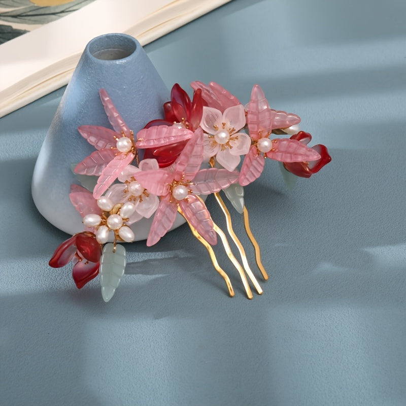 Antique Flower Pearl Hair Comb Cheongsam Hairpin Accessories