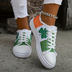 Women's Colorblock Leaf Print Sneakers Low Top Lightweight Flat Shoes