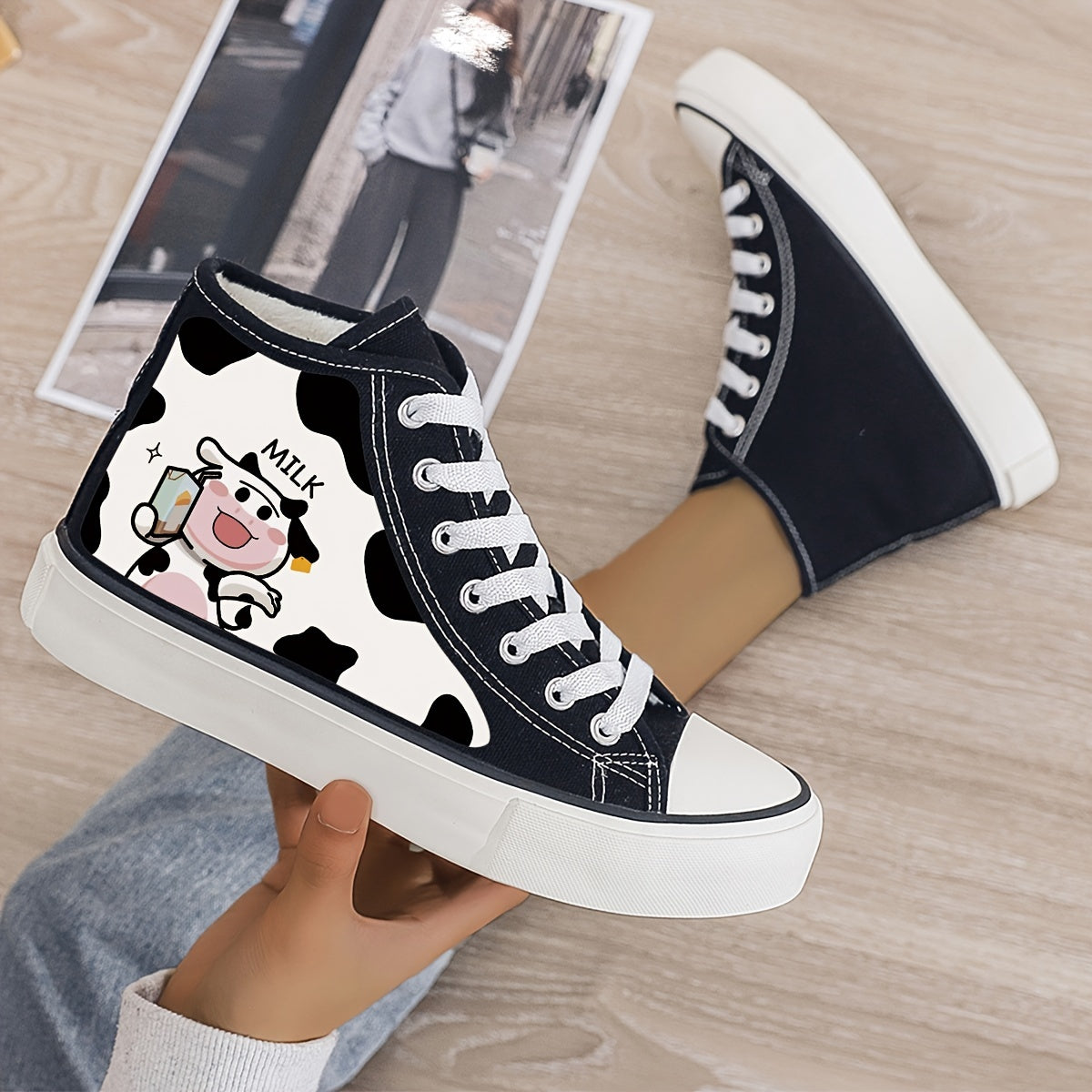 Cow Print Plush Lined Chunky Sneakers