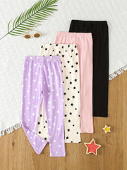 4pcs Toddler Girls Footless Leggings Cotton Stars Graphic Legging Pants