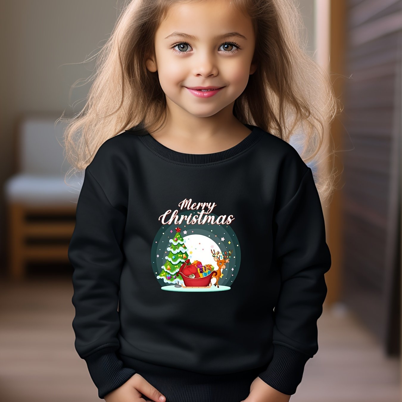 Reindeer Snow Graphic Crew Neck Sweatshirt Kids Christmas Gift
