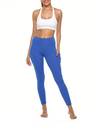 High Waist Patchwork Leggings with Pocket - Sporty Yoga Fitness Pants