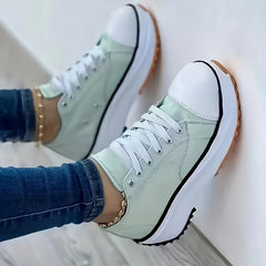 Women's Chunky Canvas Shoes Non Slip Lace Up Casual Sneakers Thick Sole