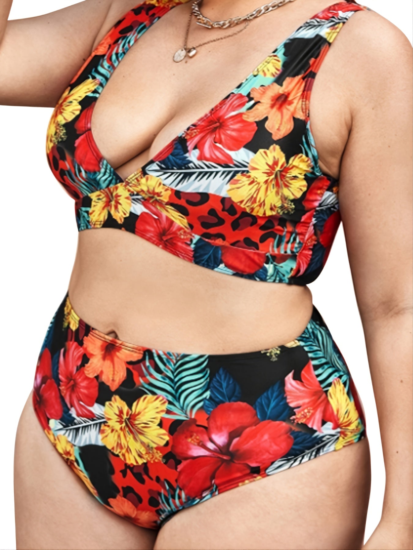 Floral Print Tank Top Bikini Set Plus Size Women's Swimsuit