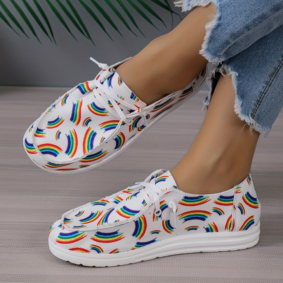 Women's Rainbow Canvas Loafers Lace Up Shoes