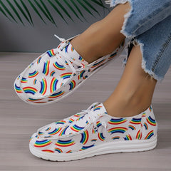 Women's Rainbow Canvas Loafers Lace Up Shoes