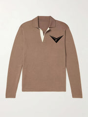 Geometric Pattern Knit Polo Sweater Men's Casual Lapel V Neck Pullover