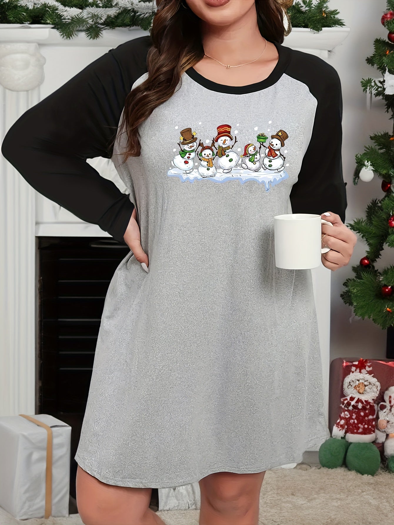 Plus Size Christmas Snowman Graphic Lounge Dress