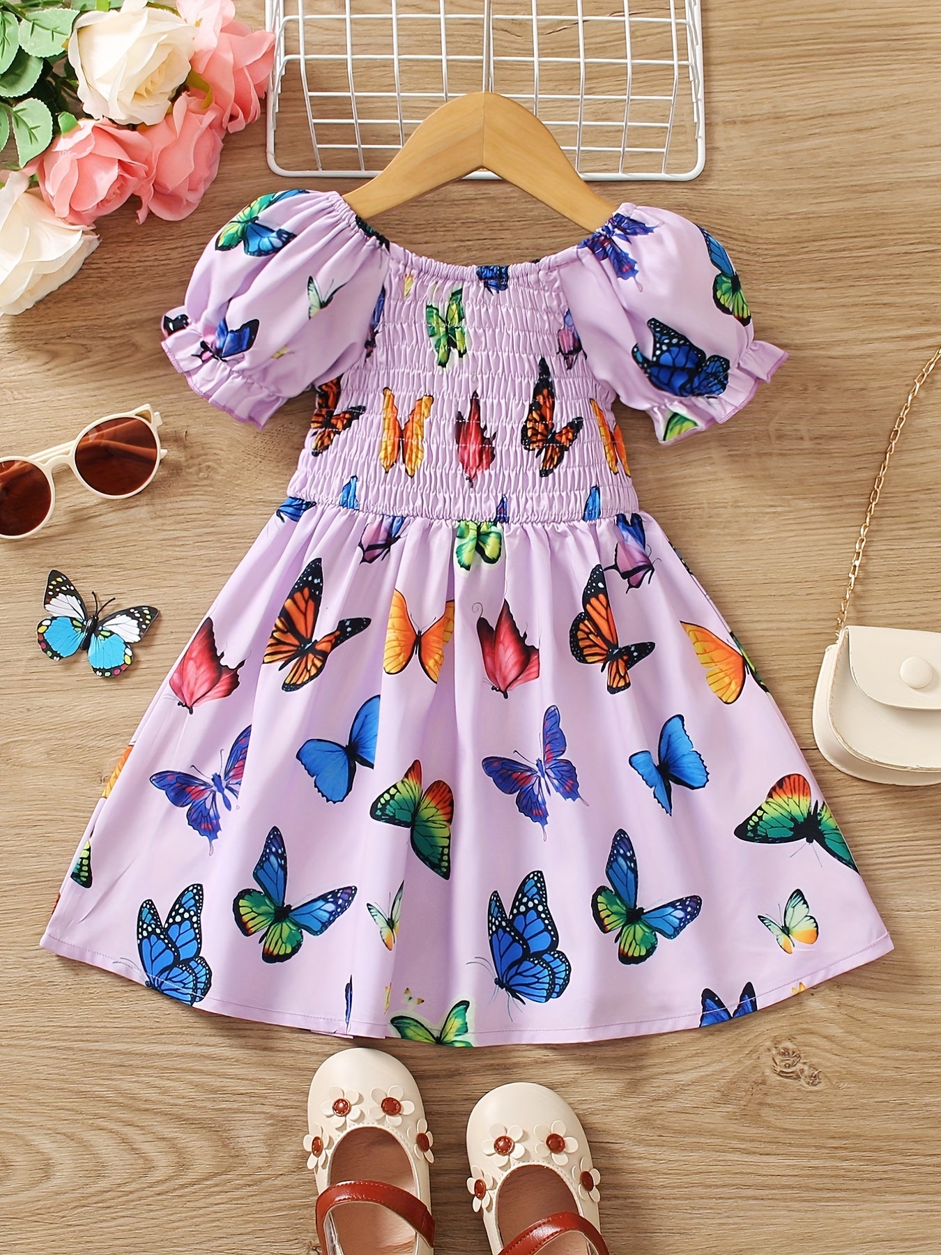 Toddler Girls Colorful Butterfly Graphic Princess Dress For Party