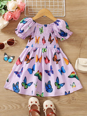 Toddler Girls Colorful Butterfly Graphic Princess Dress For Party