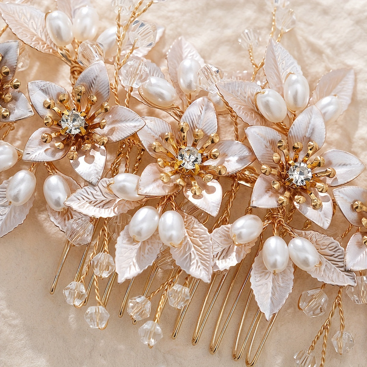 Rose Golden Bridal Hair Comb with Crystals and Pearls