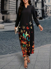 Butterfly Print Maxi Dress Casual Long Sleeve Dress Women's Clothing