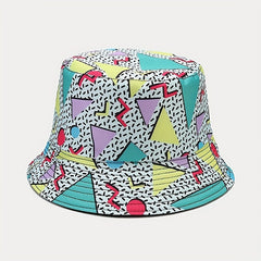 Geometric Print Couple Bucket Hat Reversible Stylish Sunshade Basin Hats Unisex