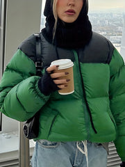 Block Zip Up Coat Casual Long Sleeve Outerwear