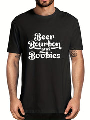 Men's Beer & Bourbon Print T shirt Casual Slightly Stretch Breathable Tee