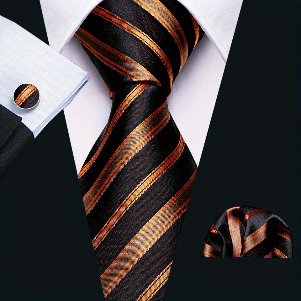 Barry Wang Men's Striped Silk Necktie Set