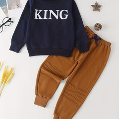 2pcs Boys Teen KING Pullover & Pants Set For Spring