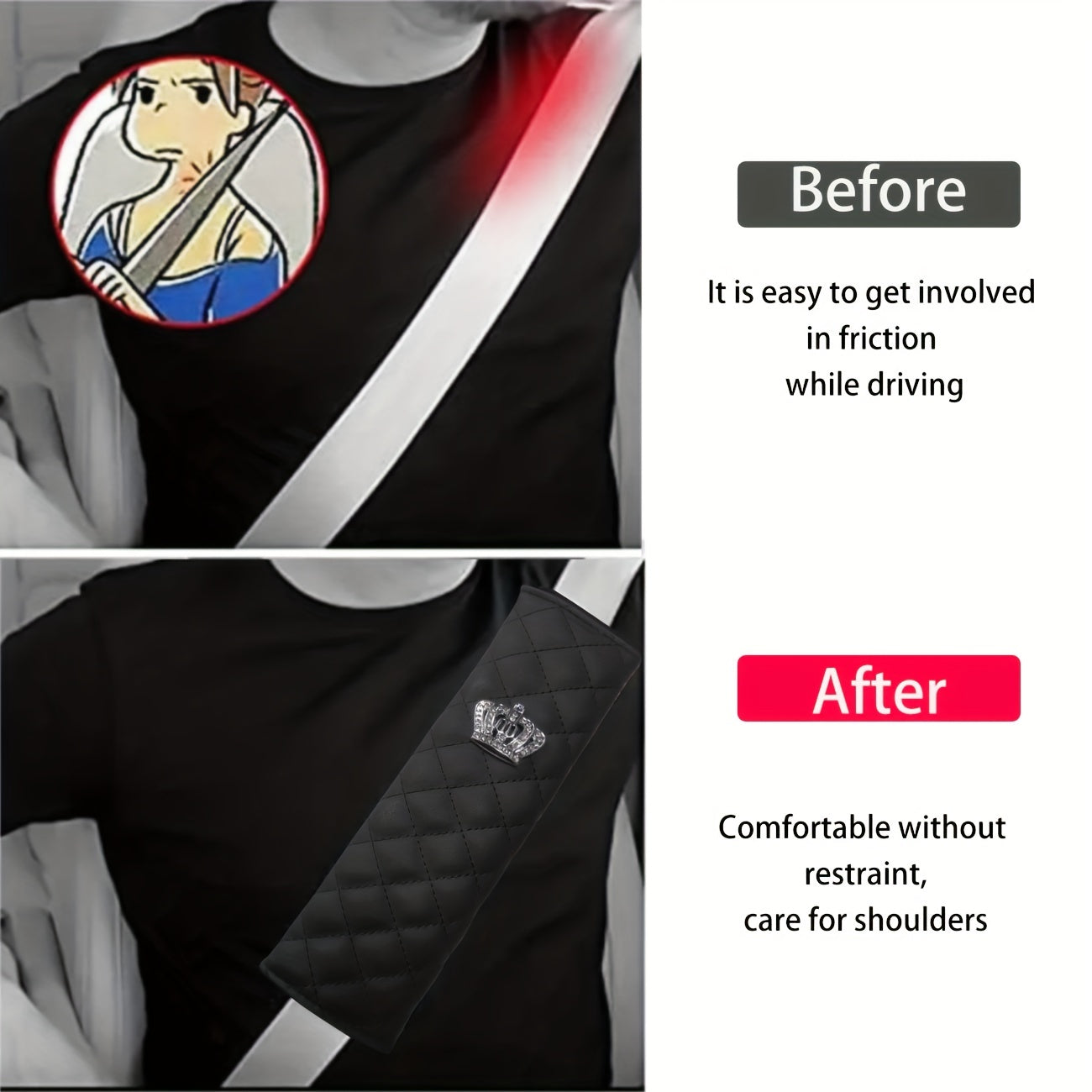 Crown Seat Belt Shoulder Protector Rhinestone PU Leather