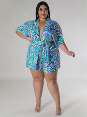 Allover Print Cardigan & Shorts Set