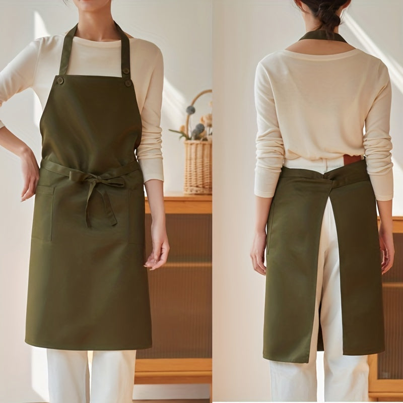 Adjustable Halter Apron with Pockets for Chef Gardening Cooking Baking