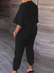 Abstract Face Print Two Piece Set with Solid Pants