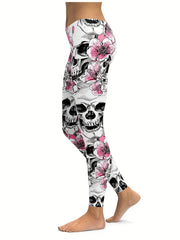 Floral & Skull Print Skinny Leggings Women's Clothing