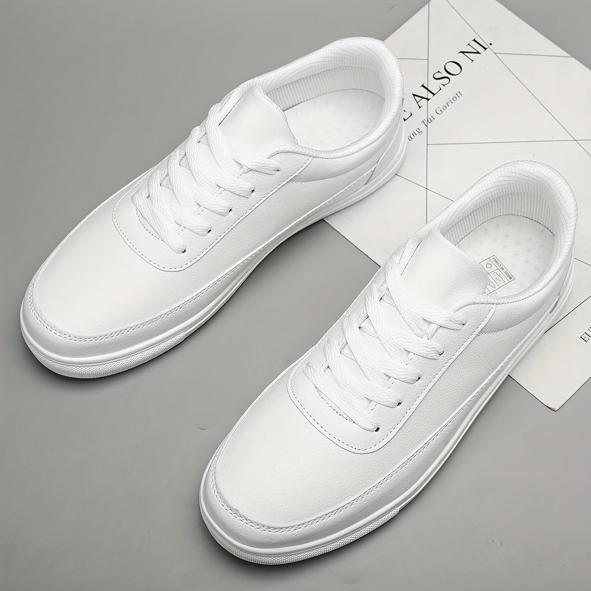 Solid Flat Lace Up Sneakers Lightweight Low Top Skate Shoes