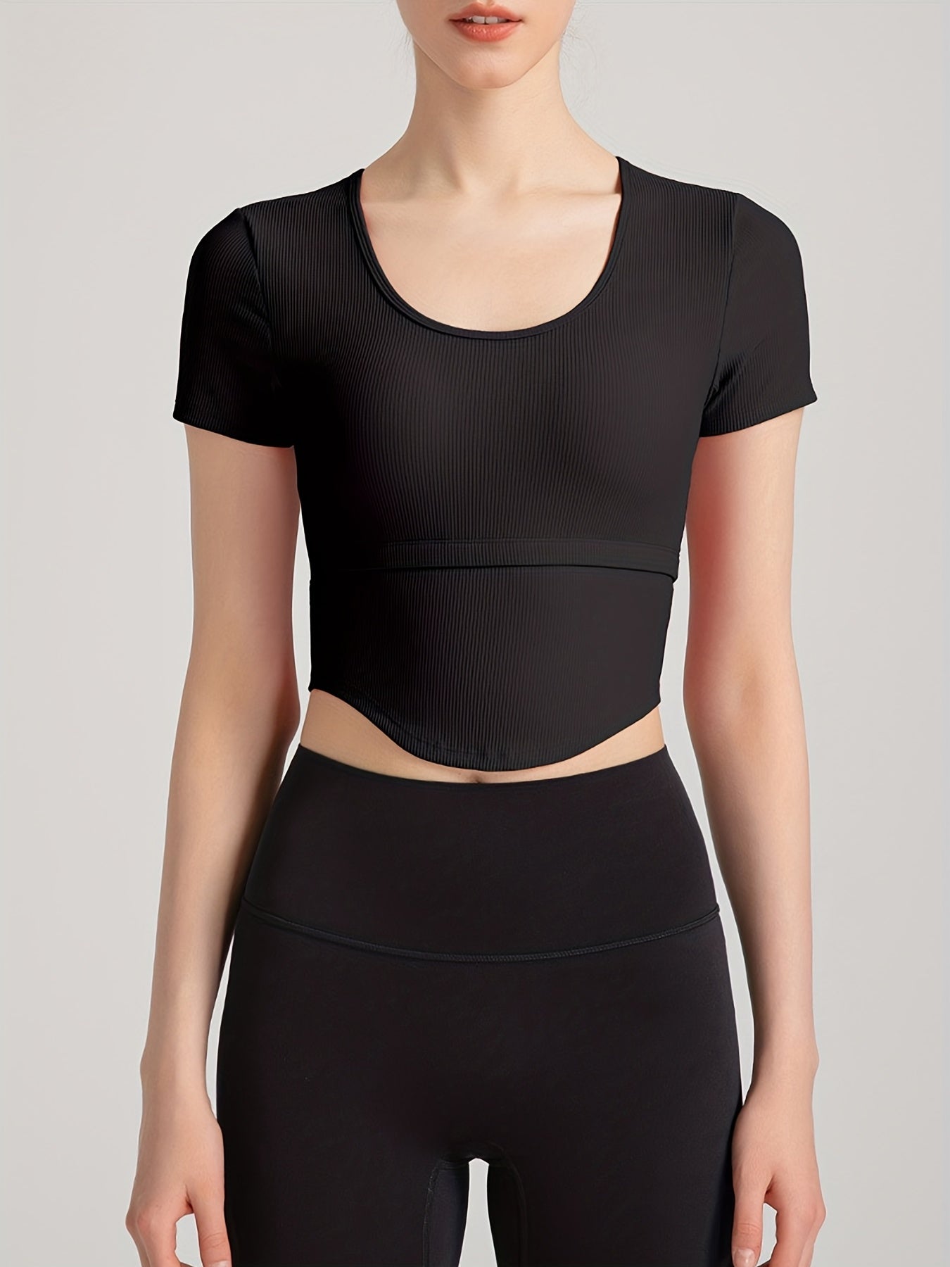 Women's U Neck Short Sleeve Athletic T Shirt with Cutout Back