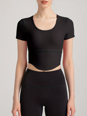 Women's U Neck Short Sleeve Athletic T Shirt with Cutout Back