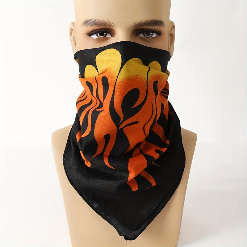 Men's Flame Print Outdoor Square Scarf For Party