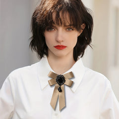 Crystal Pendant Bow Tie Khaki Neck Tie Vintage Women Dress Shirt Bow Tie Uniform