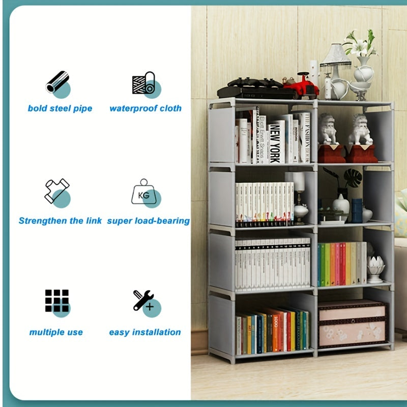 Double Grid 5-Layer Bookshelf Storage Rack Standing Desk Modern Storage