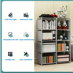 Double Grid 5-Layer Bookshelf Storage Rack Standing Desk Modern Storage