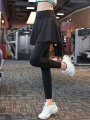 Women's 2 in 1 High Waist Yoga Running Leggings with Skirt