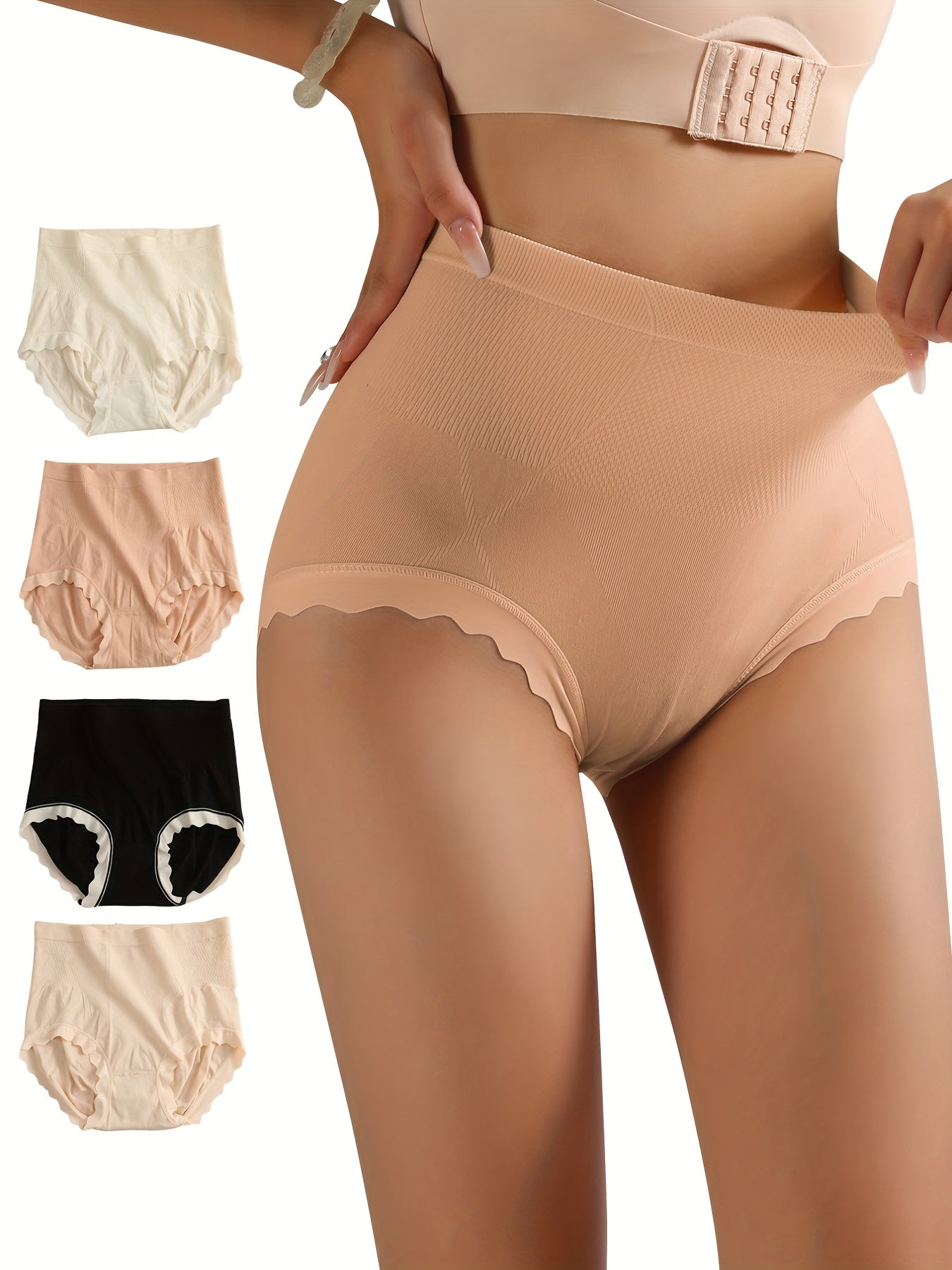 4pcs Scallop Trim Briefs Breathable Intimates Panties Women's Lingerie