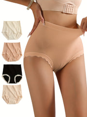 4pcs Scallop Trim Briefs Breathable Intimates Panties Women's Lingerie
