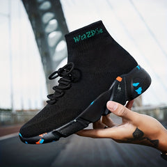Men's High Top Breathable Sock Shoes Lace Up Woven Knit Sneakers