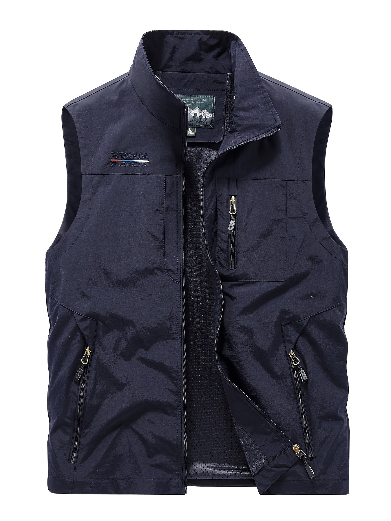 Men's Zip Pocket Stand Collar Solid Vest Outdoor Casual Sports Vest