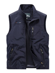 Men's Zip Pocket Stand Collar Solid Vest Outdoor Casual Sports Vest