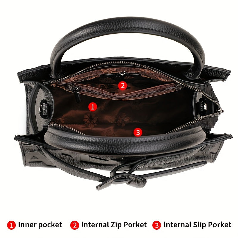 Minimalist Embossed Tote Bag Satchel with Buckle for Work