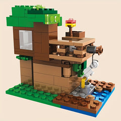 Enlightenment and Educational Building Blocks Toy Tree House with 3 Dolls
