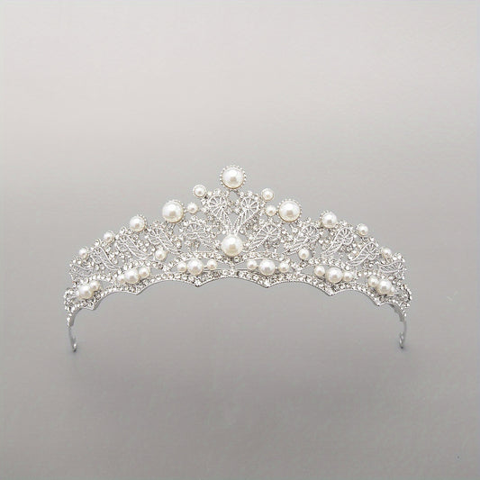 Baroque Bridal Tiara Rhinestone Faux Pearl Crown Headdress